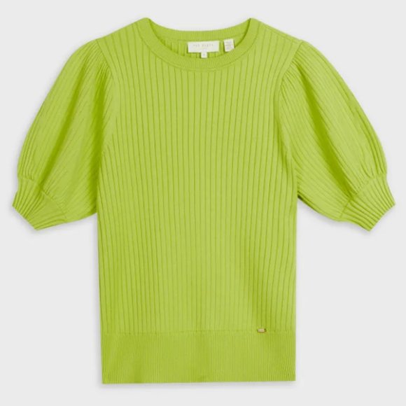 Ted Baker green yellow Maaybel Puff Sleeve Knitted Top sweater size 4 like new - Picture 8 of 13